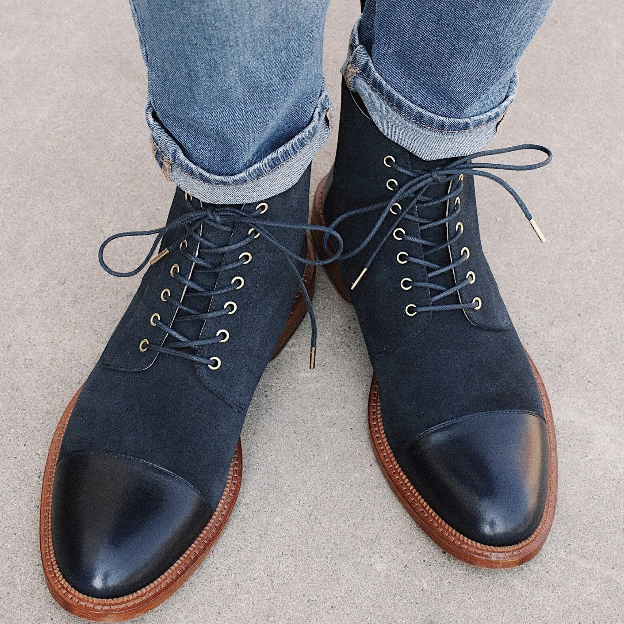 Online TAFT The Troy Boot - Navy Suede Boots |